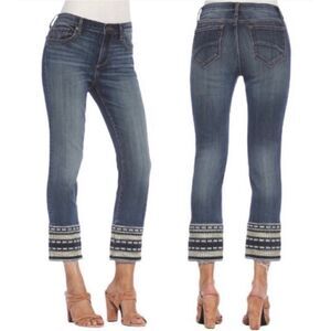 DRIFTWOOD Blue Straight Leg Jeans with Embroidered Hem